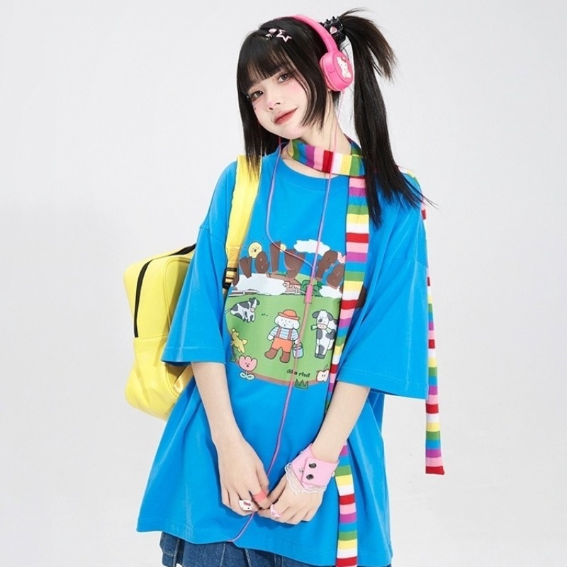 Farming Japan - Camiseta Oversize Estética Y2K para Chicas